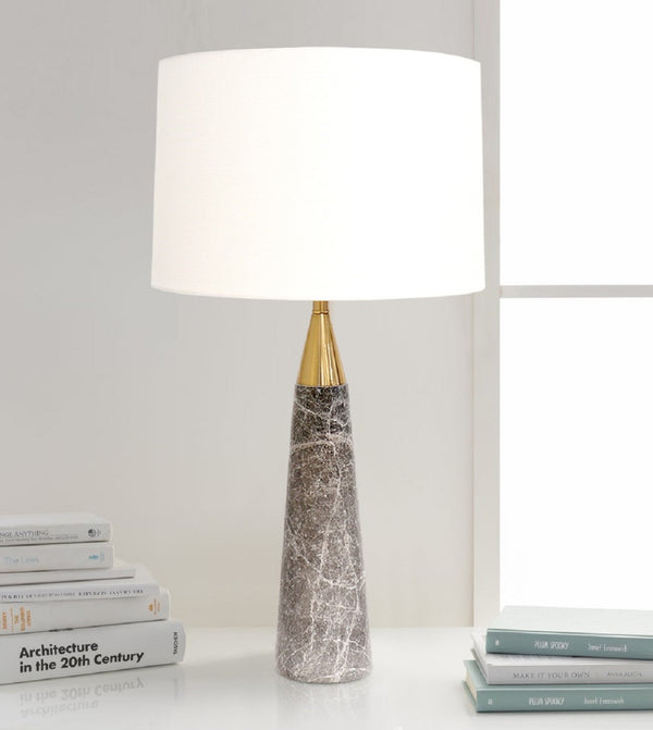 Pasargad Modern Marble Table Lamp With Gold Base & White Shade - 28" Chic Home Accent Light White Marble Pmt-29140