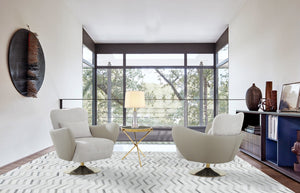 Pasargad Mercer Lounge Chair With Gold Swivel Base - Elegant Beige Fabric For Ultimate Comfort Beige Poly Fabric Pzw-20093