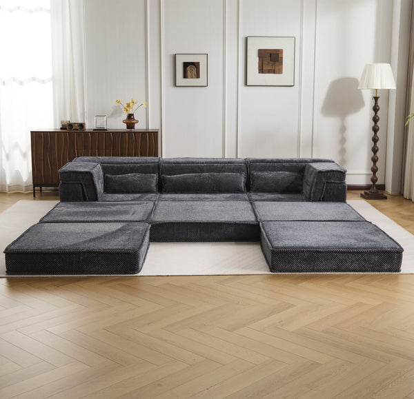 English Elm Compression Mahjong Sofa: Versatile Modular Floor Bed With Plush Fleece, No Assembly & Cozy Design W3723S00025