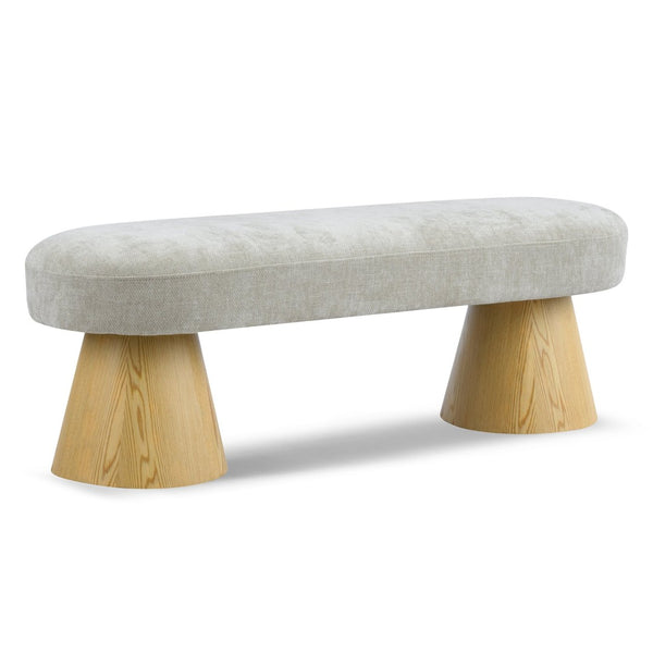 English Elm Dining Bench Oatmeal Chenille Upholstered Seat Tapered Pine Legs Modern Style N779P253575A
