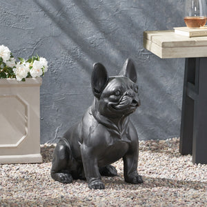 English Elm Christopher Knight Home® - DOG French Bulldog Garden Sculpture Cast Stone Outdoor Accent with Antique Wash, Durable Charm Black 70293.00BLK