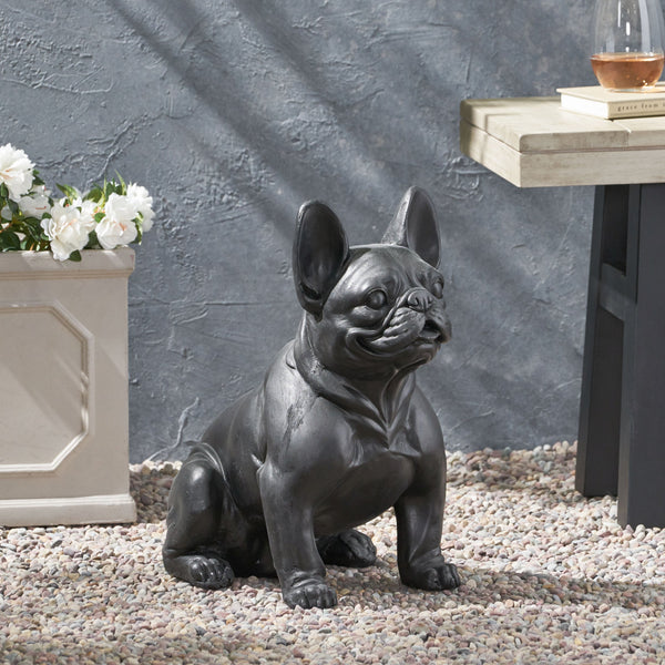 English Elm Christopher Knight Home® - DOG French Bulldog Garden Sculpture Cast Stone Outdoor Accent with Antique Wash, Durable Charm Black 70293.00BLK