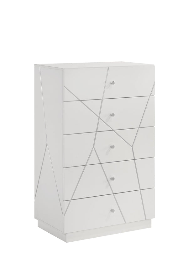 English Elm Manhattan King 5-Piece Bedroom Set – Stylish High-Gloss Finish, Geometric Design & Led Lighting Features B009S01563