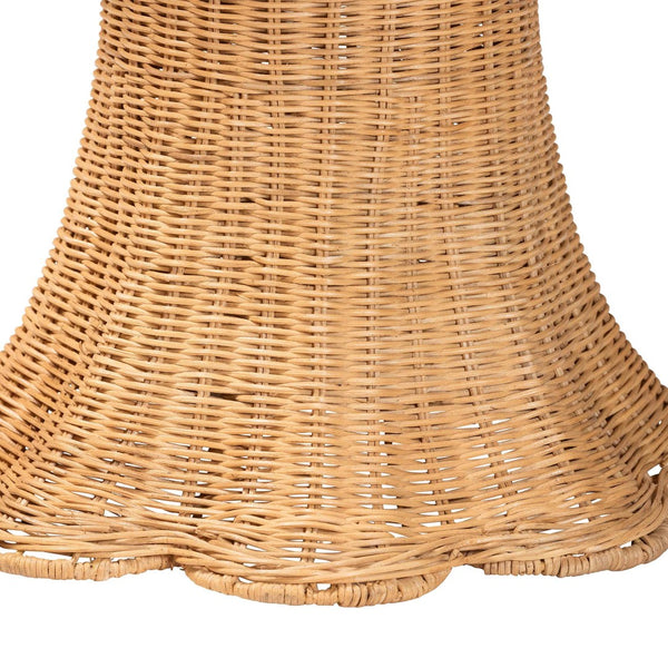 English Elm Scallop Handwoven Rattan Round Pedestal Accent Table Boho Coastal Sunroom Decor B2750P467851