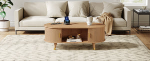 English Elm [Assembly Fluted Tambour Coffee Table with 360° Sliding Door, Built-In Charging Station & Mid-Century Flair Natural N721P297572L
