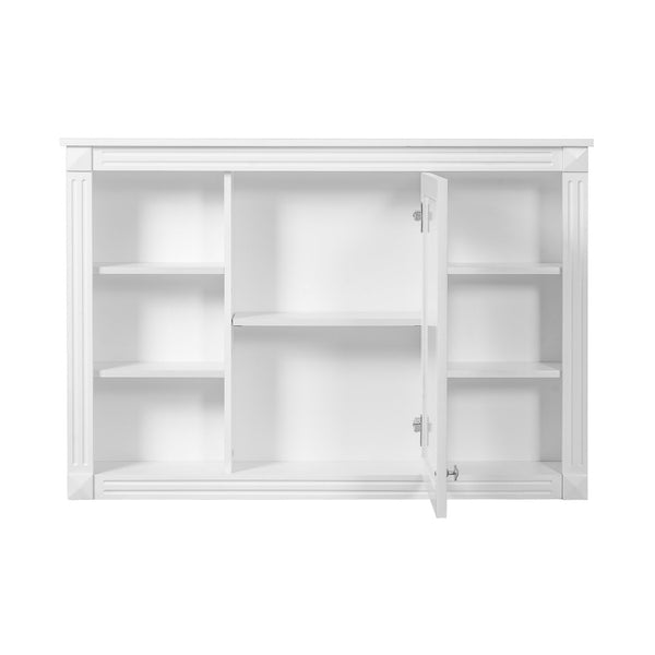English Elm 42'' Wall Mount Medicine Cabinet White Mdf Mirror Door Six Open Shelves Towel Rod N710P363544K