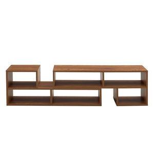 English Elm 2 Cube TV Stand with Modular L-Shaped Design, Adjustable 47–70" Length, Six Open Shelves, Durable MDF Walnut W3226P279110