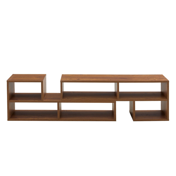 English Elm 2 Cube TV Stand with Modular L-Shaped Design, Adjustable 47–70" Length, Six Open Shelves, Durable MDF Walnut W3226P279110