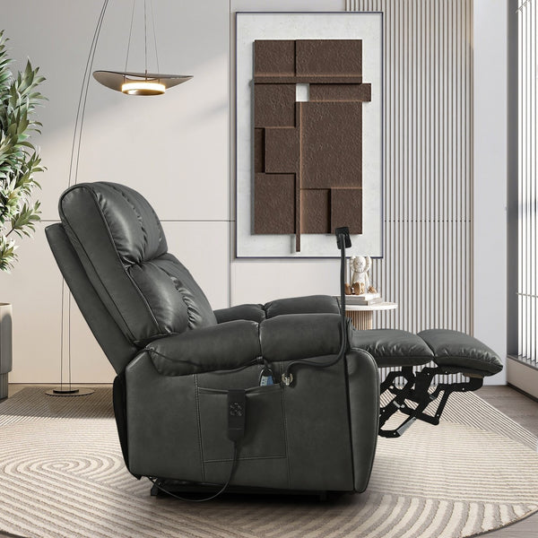 English Elm Recliner Power Lift with Dual OKIN Motors, Massage & Lumbar Heat, Infinite Recline, Cup Holders Gray W820S00024