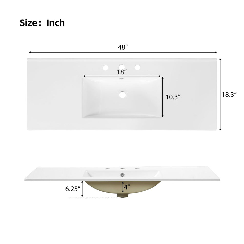English Elm 48-inch Rattan Bathroom Vanity Solid Wood Frame Five Drawers Ceramic Sink Coastal Boho N765P38884950E