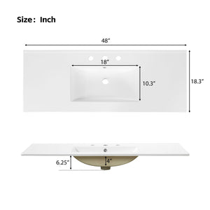 English Elm 48-inch Rattan Bathroom Vanity Solid Wood Frame Five Drawers Ceramic Sink Coastal Boho N765P38884950E