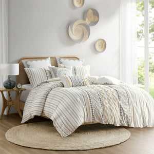 English Elm King/Cal King Imani Cotton Duvet Cover Mini Set with Tufted Chenille Geometric Print, OEKO-TEX B03596528
