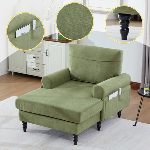 English Elm Modern Chenille Recliner Chaise Lounge Sofa Chair with High-Resilience Foam, Wide Seat, 550lb Capacity Olive Green W395P371338