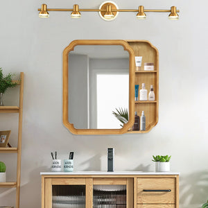 English Elm 31.5" Wood Framed Mirror Cabinet with Beaded Trim Shelves Brown – Wall-Mounted Medicine Storage, Rustic-Chic Bath Organizer W2295P365041