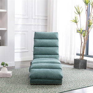 English Elm Linen Ergonomic Massage Chaise Lounge with Remote Control, 140° Recline, Heavy-Duty Frame, 5 Modes Teal W39539623
