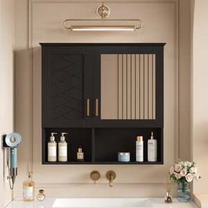 English Elm 2-in-1 Matte Wall Mounted Medicine Cabinet Soft Close Mirror Storage for Bathroom Vanity Black N710P389456B