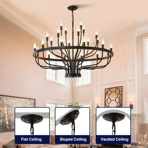 English Elm Industrial Black Metal 24 Arm Candelabra Chandelier for Dining Room or Vaulted Space W2991P406719