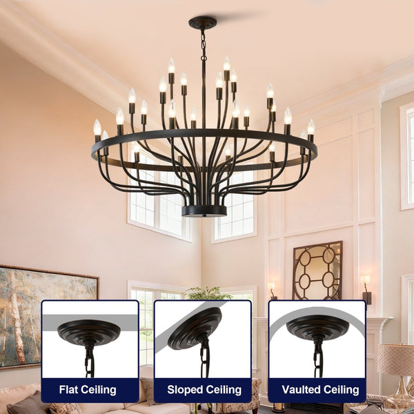 English Elm Industrial Black Metal 24 Arm Candelabra Chandelier for Dining Room or Vaulted Space W2991P406719