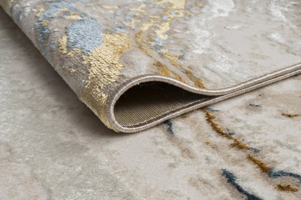 English Elm "Adina" Luxury Area Rug - Beige, Gold & Blue Abstract Design For Modern Living Spaces & Durability B030P216149