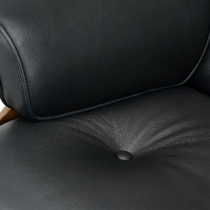 English Elm Top Grain Leather Mid Century Chaise Lounge Chair with Walnut Base and Ottoman W2318S00002