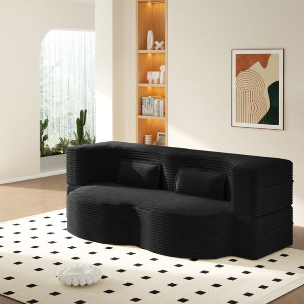 English Elm Modern Corduroy Floor Sofa Foldable Twin Sleeper Foam Filled for Compact Living Spaces Black W1885P435363