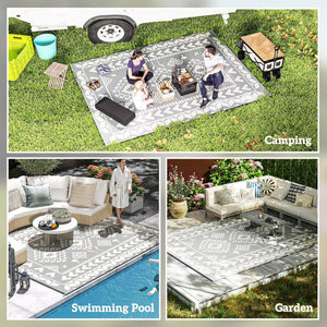 English Elm Easy Carry Reversible Outdoor Patio Rug Waterproof Polypropylene Flatweave Geometric Design Grey,White T3971P421564