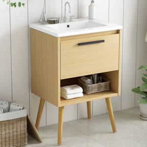 English Elm 24" Bathroom Vanity With Sink Combo, Multi-Functional Bathroom Cabinet With Drawer, Mdf Board, Natural