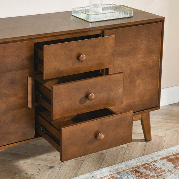 English Elm 47.3" Mid Century Modern Sideboard Buffet with 2 Doors 3 Drawers Walnut — Spacious Storage, Solid Wood Base, Stylish Console Table W1801P195696
