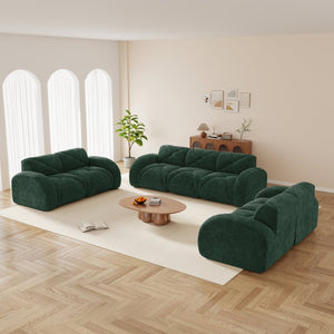 English Elm 3 Piece Velvet Cloud Sofa Set Tufted Plush Living Room Modular Seating Collection Green W714S01642