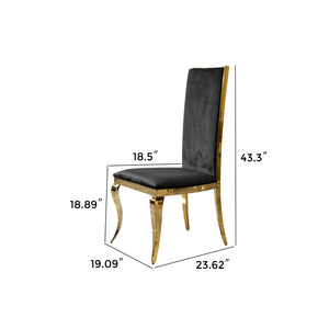 English Elm Set of 6 Black+Gold Marble MDF Dining Table with Mirror Top, Gold Stainless Steel Base & 6 Chairs W2723S00014