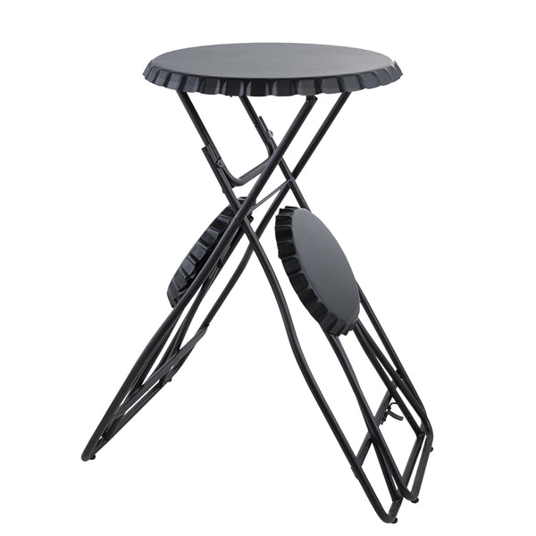 English Elm 57.5x23.6x39.8" Black Stowable Side Table and Two Seats - Industrial 3-Tier Display, Space-Saving Seating Solution W2078P282277