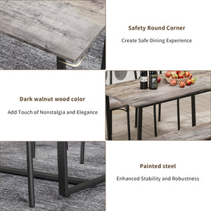 English Elm Four-piece industrial dining set with bench and backrest, solid MDF & steel frame, space-saving design Gray W578P333490