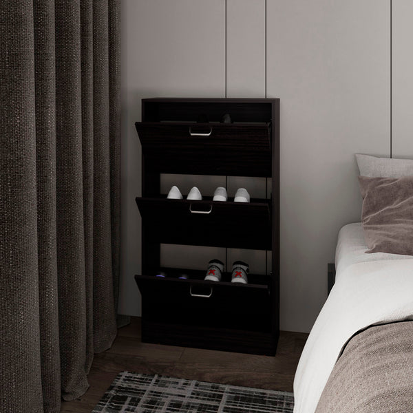 English Elm Hesston Vertical Shoe Rack Organizer for Entryway Black – 3-Tier Space-Saving Ventilated Storage B092P306240