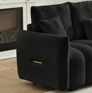 English Elm 78 Inch Teddy Velvet Three Seat Sofa Solid Wood Frame Plush Cushions for Living Room Black W2564S00125