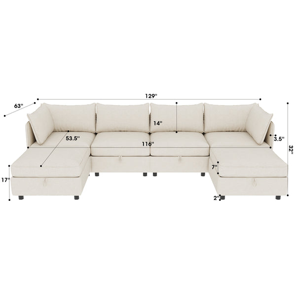 English Elm Modular Sectional Sofa With Storage, Convertible Sleeper Design For Versatile Living Room Comfort W680S00023