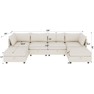 English Elm Modular Sectional Sofa with Under Seat Storage Converts to Sleeper for Living Room Beige W680S00136