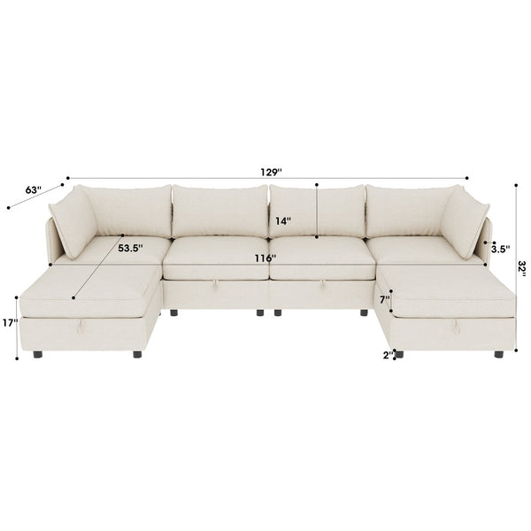 English Elm Modular Sectional Sofa with Under Seat Storage Converts to Sleeper for Living Room Beige W680S00136