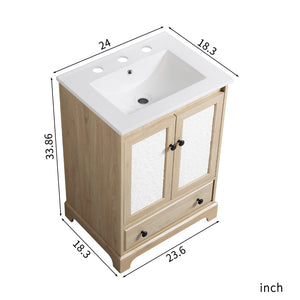 English Elm Bathroom Vanity with Oval Ceramic Sink One Drawer Soft Close Cabinet in White W3402S00005