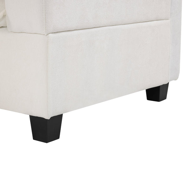 English Elm 90" U-shaped Sectional Sofa Modular Couch with Movable Ottoman, Hidden Charging Coffee Table, Durable Comfort White N719S001780K