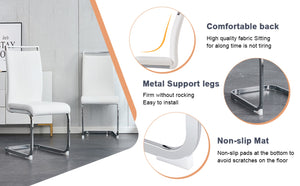 English Elm Table Modern Marble Pattern Dining Set - 71"X35.4" Glass Table With 6 Elegant White Pu Chairs W1151S02114-GIGA