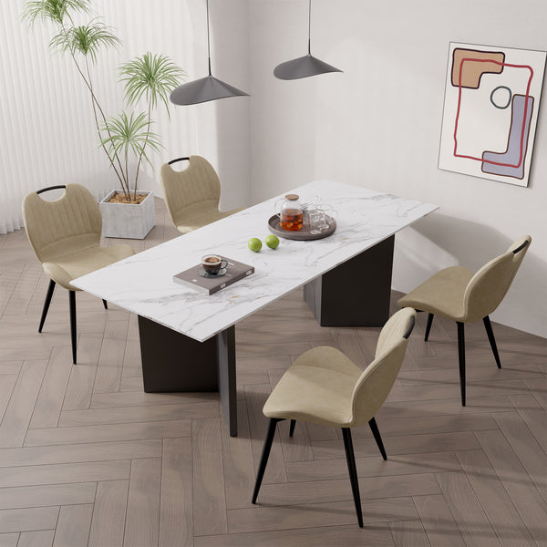 English Elm Dining Chair Set Of 2 Modern Pu Leather Armless Side Chairs With Comfy Backrest And Solid Wood Legs T3950P396418