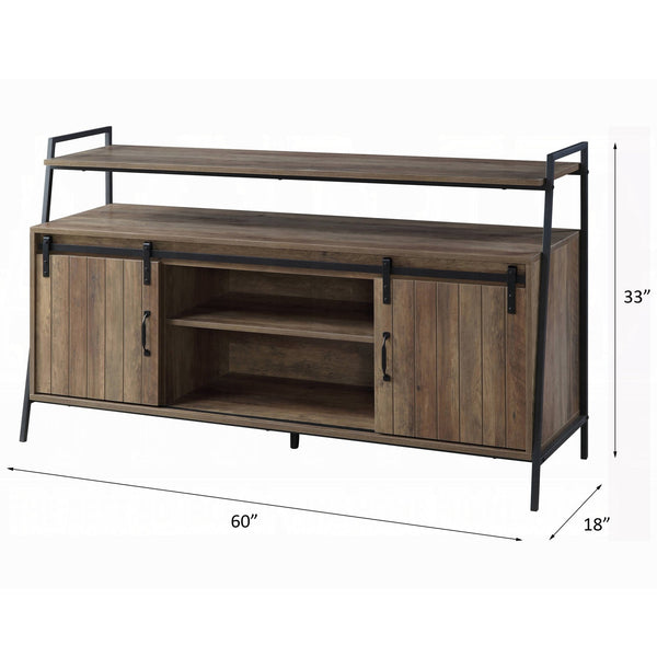 English Elm Rustic Industrial Water Pipe 2-Shelf TV Stand with 4 Cabinets, Cord Management for 60" TVs Oak B062P209174
