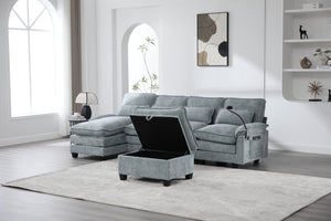 English Elm United We Win 106" U-Shaped Sectional Sofa With Ottoman, Usb Ports & Dual Side Pockets For Comfort W1568S00230-GIGA