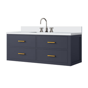 English Elm Blue Single Sink Bath Vanity Set - 48" Stylish Wood Cabinet With Cultured Marble Top & Faucet Included B2731P258008