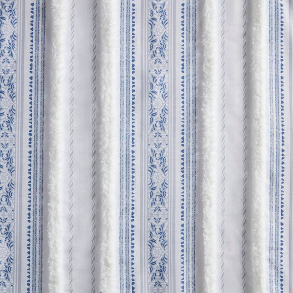 English Elm Poly Printed Curtain Panel With Tufted Stripe & Lining – Elegant White/Navy 50X84" For Any Room B035P268157-GIGA