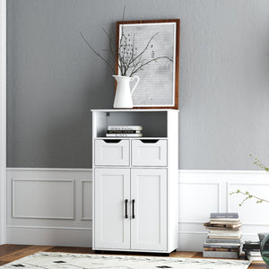 English Elm Farmhouse White Storage Cabinet with Adjustable Shelves, Double Doors, Drawers & Open Display Space W3151P288898