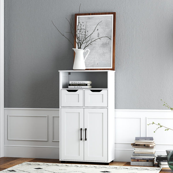 English Elm Farmhouse White Storage Cabinet with Adjustable Shelves, Double Doors, Drawers & Open Display Space W3151P288898