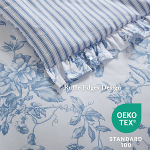 JLA Home Madison Park Essentials - 5 Vintage-Inspired Comforter Set with Ruffle Trim, Reversible Stripe, OEKO-TEX Soft Microfiber Luxury Blue MPE10-1167