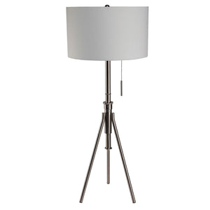 English Elm Vintage Tripod Floor Lamp with Stained Gold Metal Legs, Ivory Shade, Pull Switch, Adjustable Height Brushed Chrome 21 L x 21 W x 22 H B2741P317232