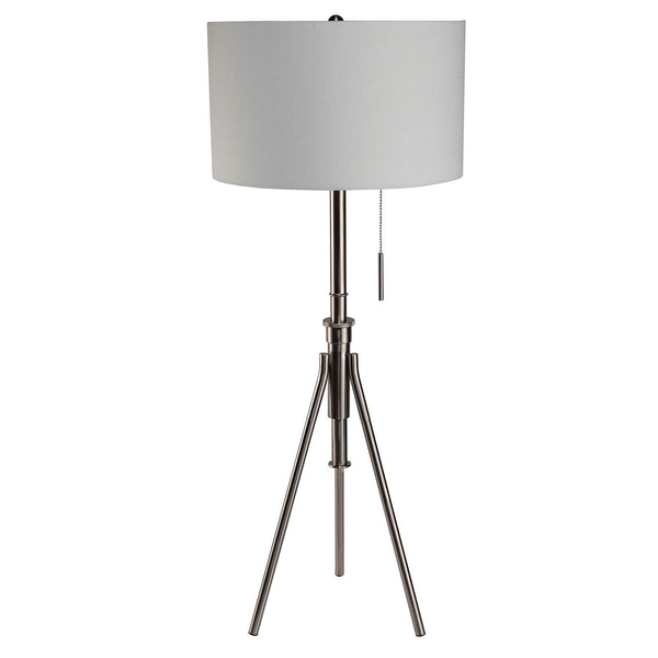 English Elm Vintage Tripod Floor Lamp with Stained Gold Metal Legs, Ivory Shade, Pull Switch, Adjustable Height Brushed Chrome 21 L x 21 W x 22 H B2741P317232